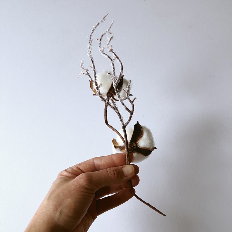 Boules de coton naturelles sur tige métallique, Fleurs de coton, Vraies boules de coton, Fleurs rustiques, 30 cm, Décoration de table, Décor festif image 6