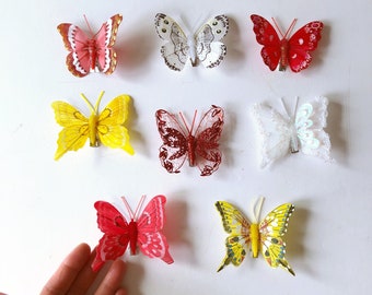 Papillons artificiels avec épingles, vrai papillon, plume de papillon 3D, décoration de chambre d'enfant, couronne de fleurs, épingle à cheveux papillon, pince à cheveux