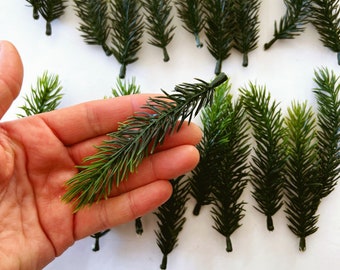 20 brins de picea verts bicolores de 10 cm, faux pin, faux picea, vacances, pin artificiel, fleurs artificielles, couronne de vacances, décoration de Noël
