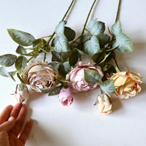 Vintage Style Silk Rose Stem: Washed Pastel Faux Flower (24 Inch)
