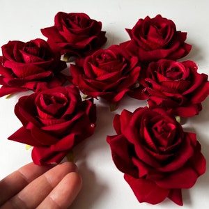 1 Piece Red Velvet Rose Head, Artificial Roses, Rose heads, 8 cm diameter, Artificial flowers, Roses, Silk flowers, Red roses