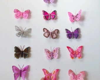 Papillons artificiels avec épingles, papillon à la recherche réelle, papillon plume 3D, décor de pépinière, couronne de fleurs
