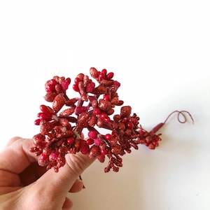 Red Glitter Berry Stamen: DIY Flower Crown Supply, 12 Stems
