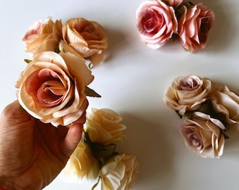 Mini Artificial Rose Heads: Vintage Inspired Tiny Faux Flowers, set of 3
