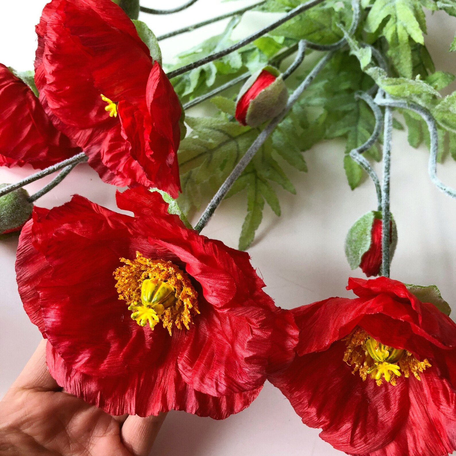 1 Stem Red Silk Poppies Artificial Flowers Wild Flowers Etsy