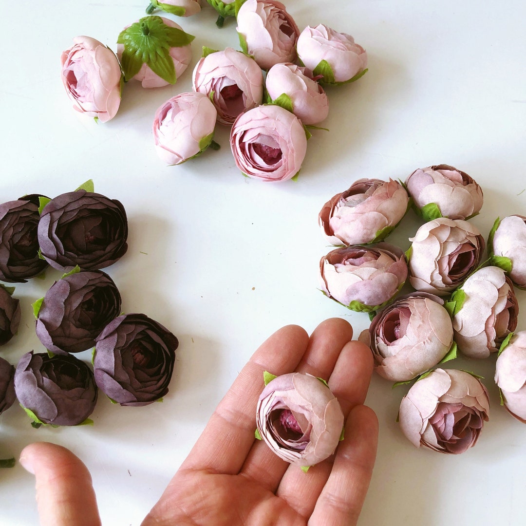 9 Vintage Inspired Ranunculus Flower Heads, Artificial Silk Ranunculus