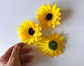 Tête de tournesol de 10 cm/4 po. de diamètre, fleurs artificielles, fleurs sauvages, fleurs de grange, fleurs de mariage rustiques, fleurs de prairie jaunes