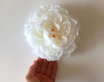 White Silk Peony Head: Large DIY Wedding Flower (6.3'')