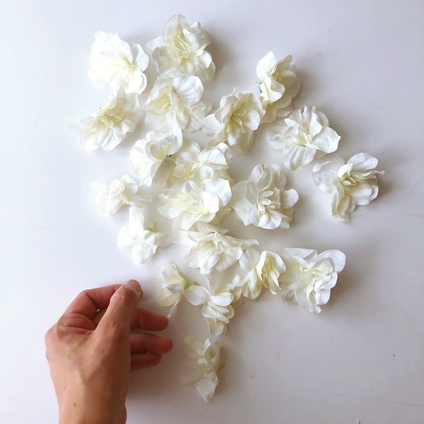 20 pcs white silk delphinium flower bunch, Artificial flowers, Faux flowers, Spring decor, cream flowers