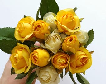 Miniature Rose Bouquet, Artificial roses, Faux roses, Easter decor, Artificial flowers, Faux flowers, yellow, 18 cm high/7'' high, Spring