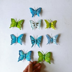 Artificial Feather Butterfly Clip: Blue Cake Topper, Party Decor