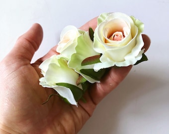 3 Pieces Rose Buds Flower Heads, Artificial Silk Roses, Rose head set, 4.5 cm high, 4 cm diameter, Tiny roses, Millinery roses, Flower crown