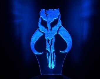 Mythosaur Symbol Hologram,  Edge Lit Acrylic LED Multi Color with Remote, Mandalorian Gift, Star Wars Gift, 3D Night Light Desk Lamp