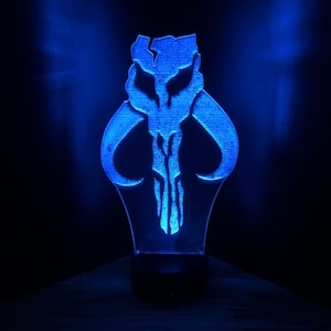 Mythosaur Symbol Hologram,  Edge Lit Acrylic LED Multi Color with Remote, Mandalorian Gift, Star Wars Gift, 3D Night Light Desk Lamp