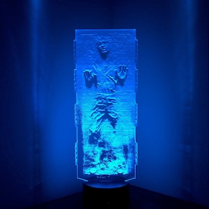 Han Solo in Carbonite Hologram, Edge Lit Acrylic LED Light with Remote Control, Star Wars Gift, 3D Night Light Desk Lamp