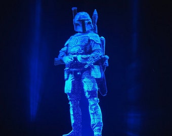 Boba Fett Hologram, Bounty Hunter, Edge Lit Acrylic LED Light with Remote Control, Star Wars Gift, 3D Night Light Desk Lamp