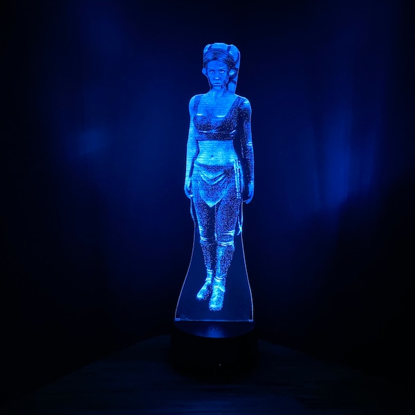 Aayla Secura Hologram, Twi’lek Jedi Knight, Edge Lit Acrylic Light Multi Color with Remote, Star Wars Gift