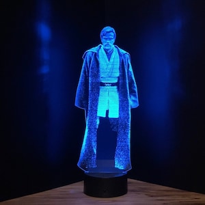 Obi-Wan Kenobi Hologram, Order 66 Jedi Warning, Edge Lit Acrylic LED with Remote, Night Light Desk Lamp Star Wars Gift