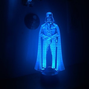 Darth Vader Hologram, Sith Lord, Edge Lit Acrylic LED Light with Remote Control, Star Wars Gift, Night Light Desk Lamp HoloLight Base option