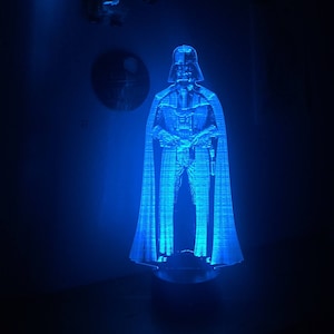 Darth Vader Hologram, Sith Lord, Edge Lit Acrylic LED Light with Remote Control, Star Wars Gift, Night Light Desk Lamp