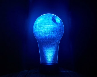 Death Star Hologram, Rogue One, Edge Lit Acrylic LED Multi Color with Remote, Star Wars Gift, Stardust Plans, 3D Night Light Desk Lamp