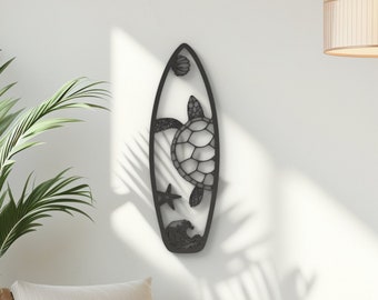 Surfboard Wall Art, Sea Turtle Wall Art, Surf Wall Art, Narrow Wall Art, Coastal Decor, Beachy Decor