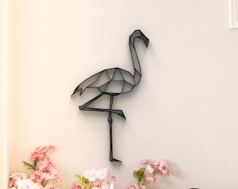 Scultura geometrica di fenicottero 3D - Arte da parete sospesa - Decorazione da parete con figure - Stile scandinavo Hygge - Decorazione per la casa - Decorazione con animali - Animali