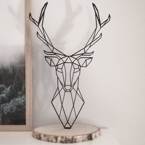 Deer Metal Wall Art Geometric Deer Head Metal Wall Decor Etsy
