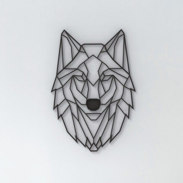 Geometrischer Wolf – Hängende Wandkunst – Wolf-Wanddekoration – Wolfskopf – Wolfsstatue – Drahtskulptur – Wolfsfigur – Tierdekoration – Kinderzimmer