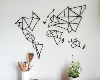Geometric World Map - Hanging Wall Art - Figure Wall Decor - Scandinavian Style Hygge - Home Wall Decor - Home Decor - Living Room - Gift