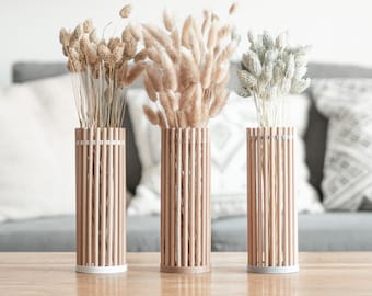 Wooden Vase in Rattan Style - Available in 5 Colors
