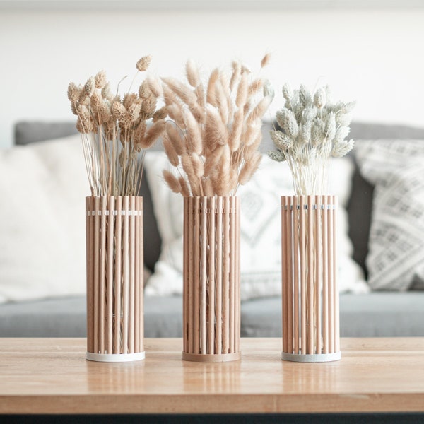 Wooden Vase in Rattan Style - Available in 5 Colors