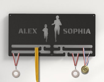 Personalized Medal Display, Running Medal Holder, Mom And Son Medal Hanger, Race Medal Display, Runner Gift, Gift for Girl Runner