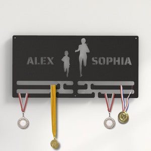 Personalized Medal Display, Running Medal Holder, Mom And Son Medal Hanger, Race Medal Display, Runner Gift, Gift for Girl Runner