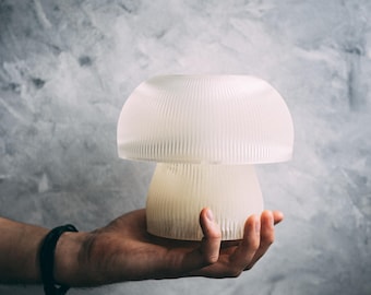 Retro Mushroom Lamp "Milky White", Battery-Powered Mid Century Table Lamp, 70s Style Mushroom Light, Small Nightstand Lamp