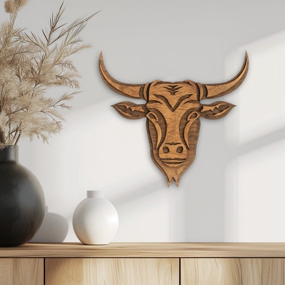 Wooden Bull Head - Hanging Wall Art - Etsy