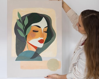 Sage Green Wall Art, Painting On Canvas, Japandi Wall Art, Wabi Sabi Wall Art, Large Painting, Bauhaus
