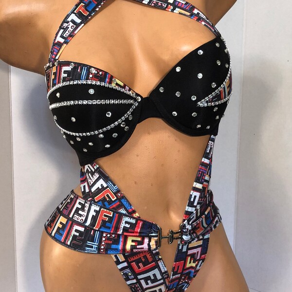 Sexy Black Bra with Multi -color Harness