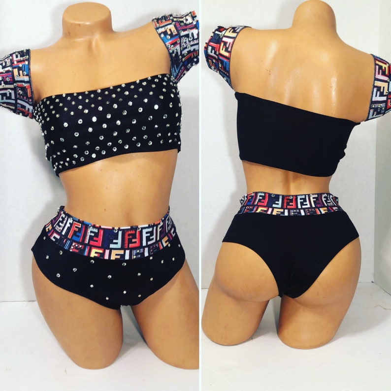 Exotic Dancewear-Beautiful Black Tube Style Top with Arm Cuffs accented with Crystal Clear Rhinestones