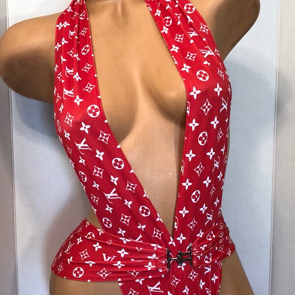 Exoctic Dancwear- Red and White One piece Harness