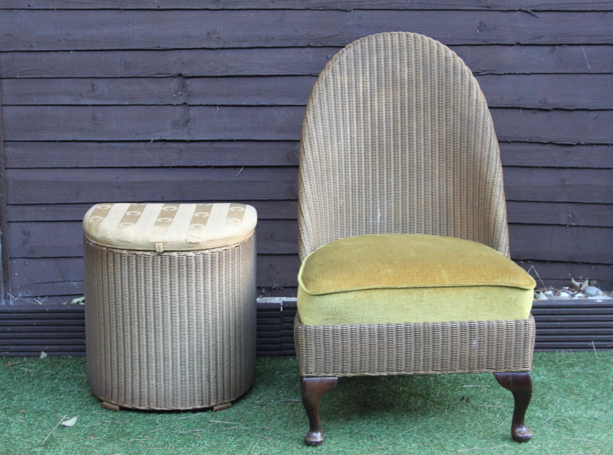 Lloyd Loom Lusty Nursing Bedroom Chair 1930 S And Lloyd Loom Lusty Laundry Basket Ottoman 1950 S