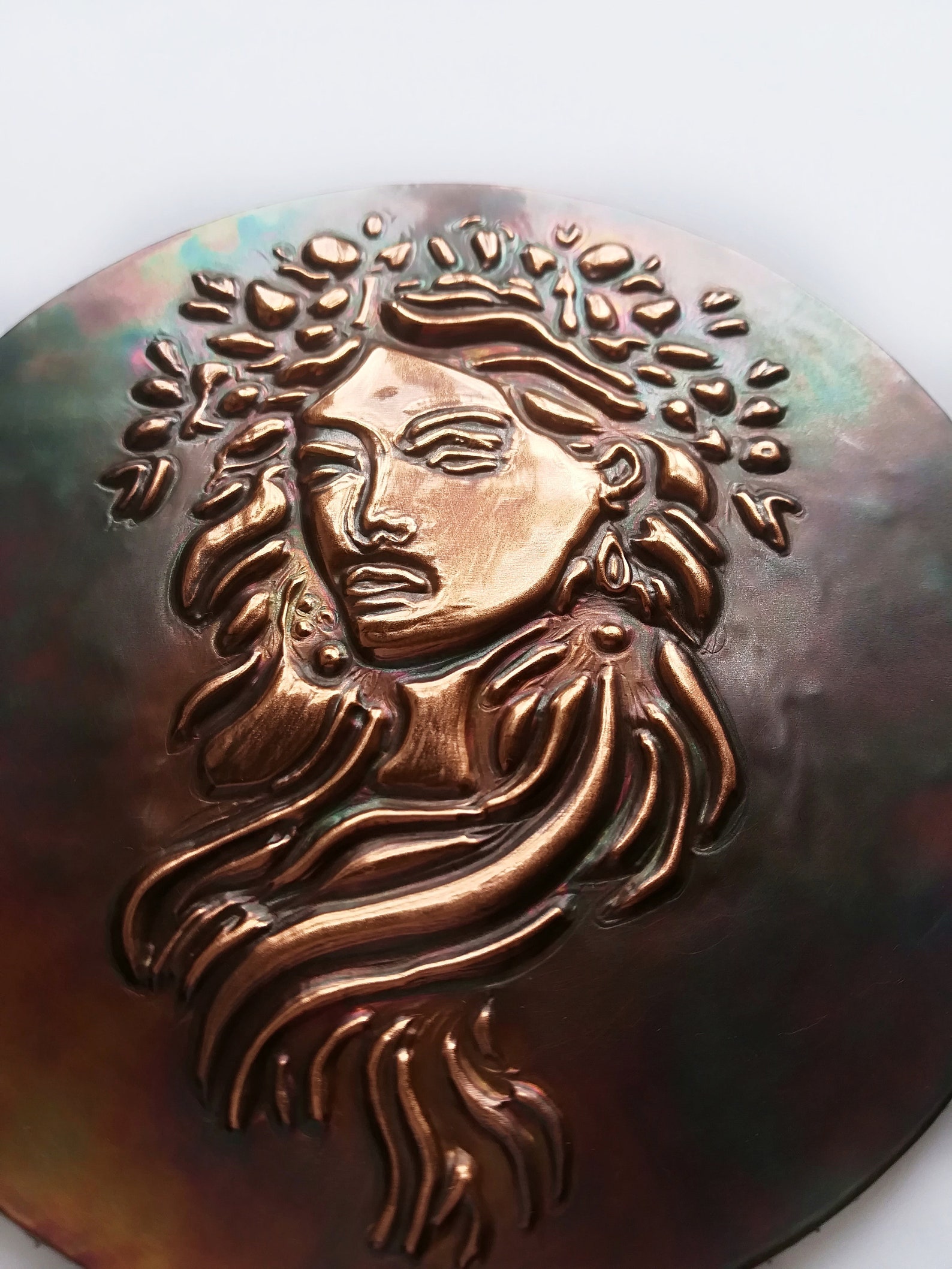 Embossed Copper Goddess Circular Decoration Neo Pagan Small Etsy