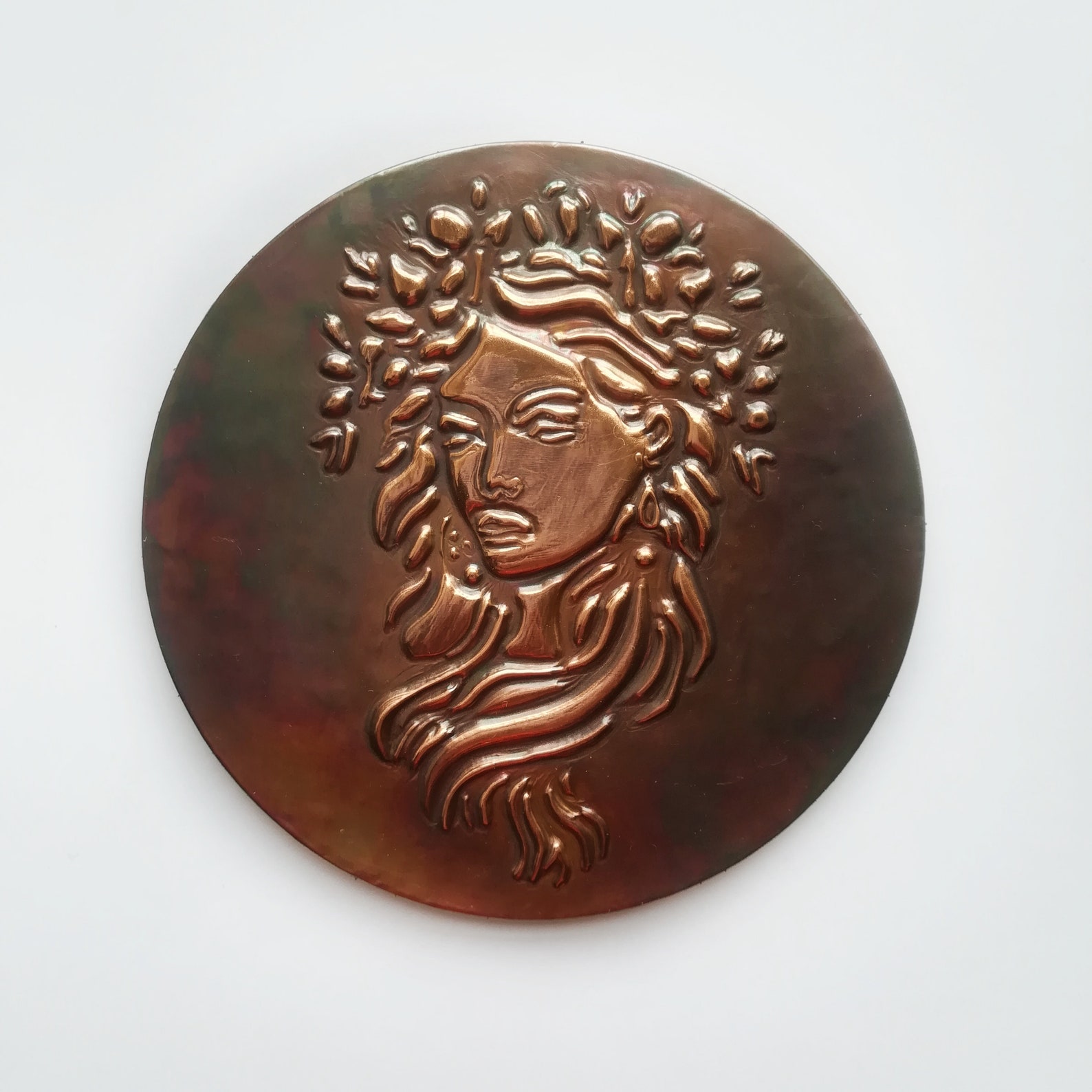 Embossed Copper Goddess Circular Decoration Neo Pagan Small Etsy