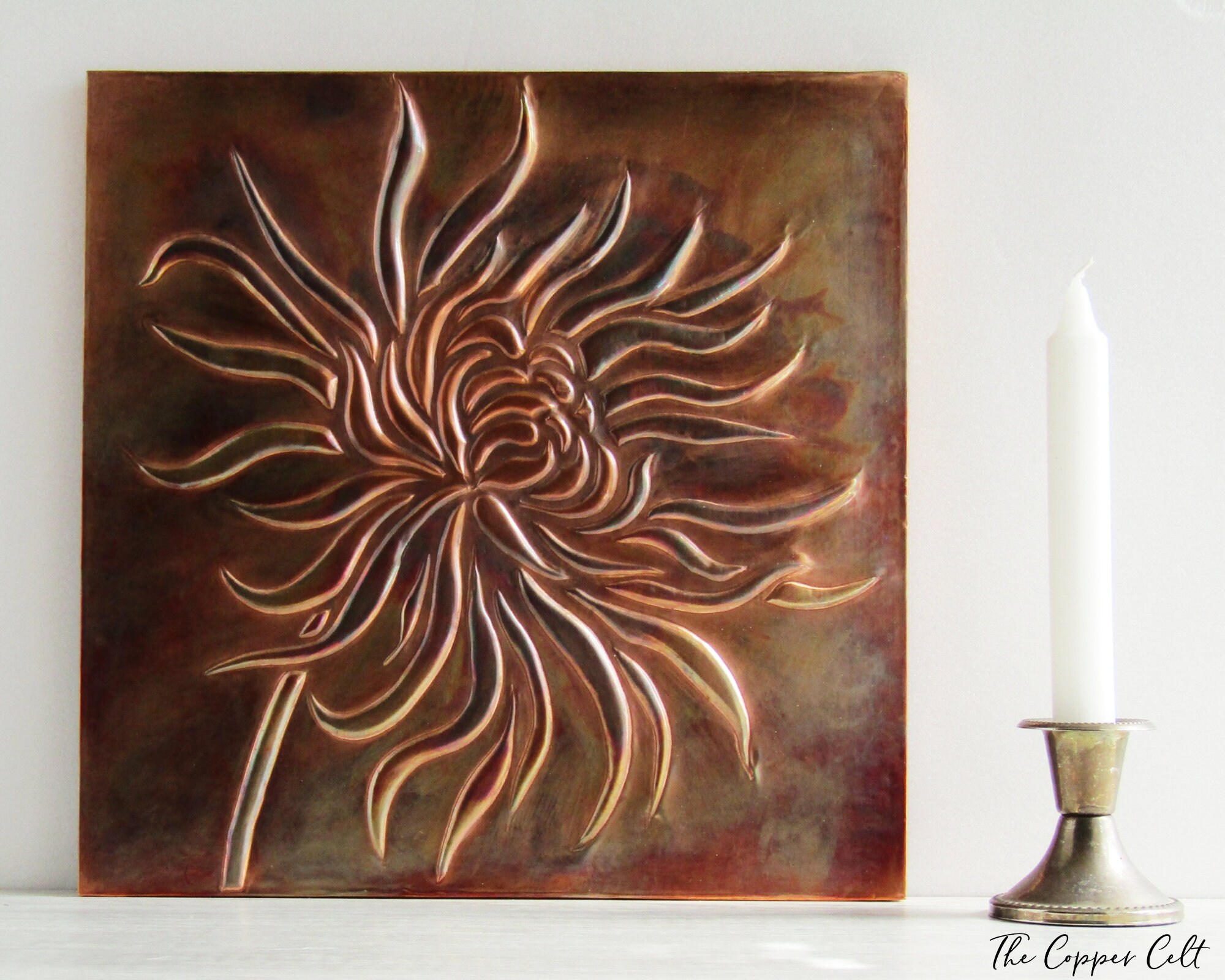 Embossed Copper Flower Wall Decor with Aged Patina Botanical Etsy