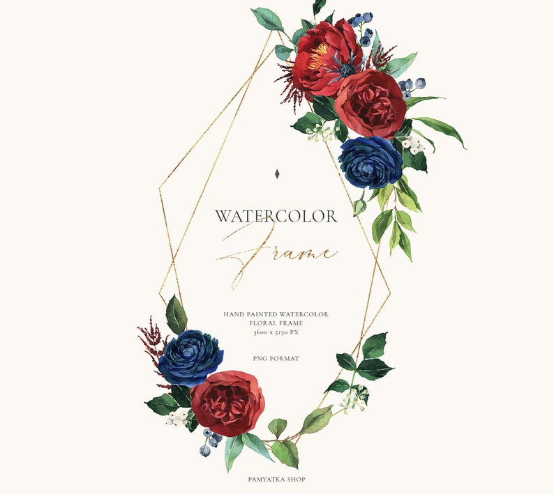 Floral frame clip art watercolor flowers geometric gold | Etsy