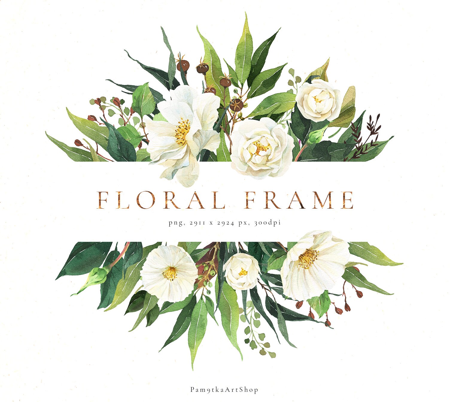 Download Floral Frame Clipart Watercolor Greenery Frame White Etsy