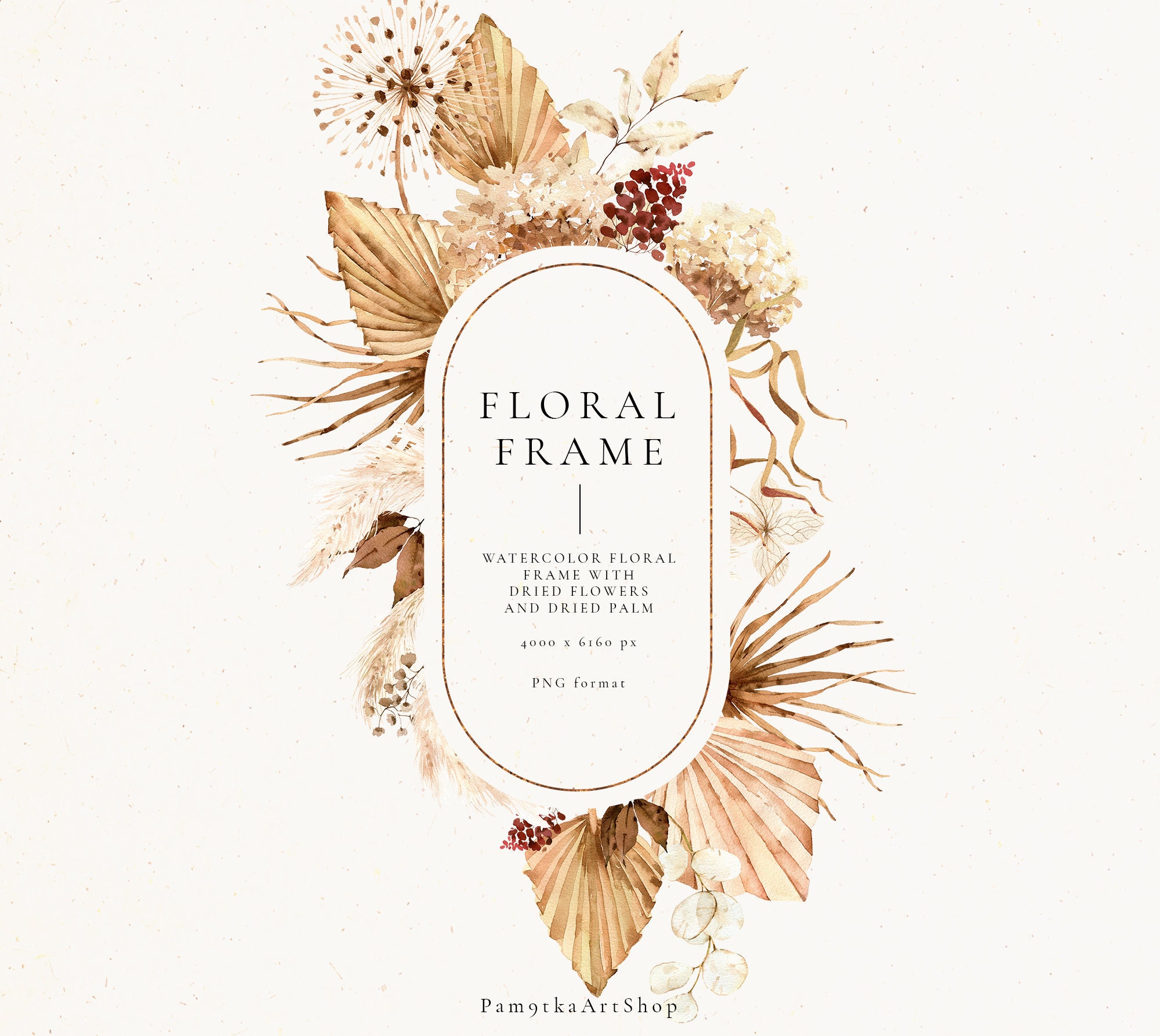 Watercolor Floral Frame Autumn Flowers Clipart Dry Palm Etsy