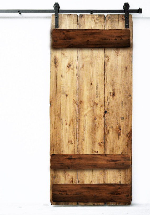 Puerta corredera rústica hecha de tablas de madera maciza, complet con  sistema de puerta corredera corredera. -  España
