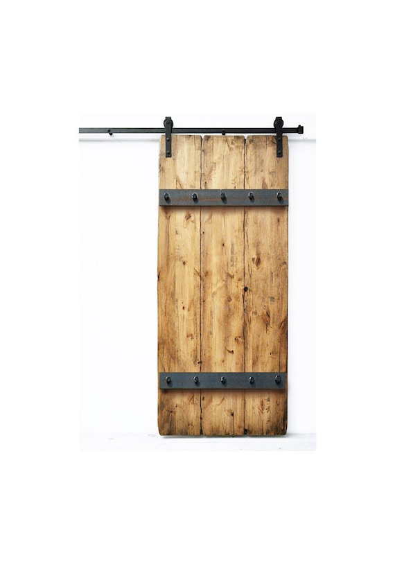 Puerta corredera rústica fabricada con tableros de madera maciza, completa  con sistema de puerta corredera corredera. -  España