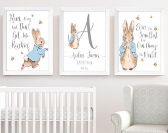 3 Personalised Dream Bunny Prints Nursery Wall Art Girl Room Pictures